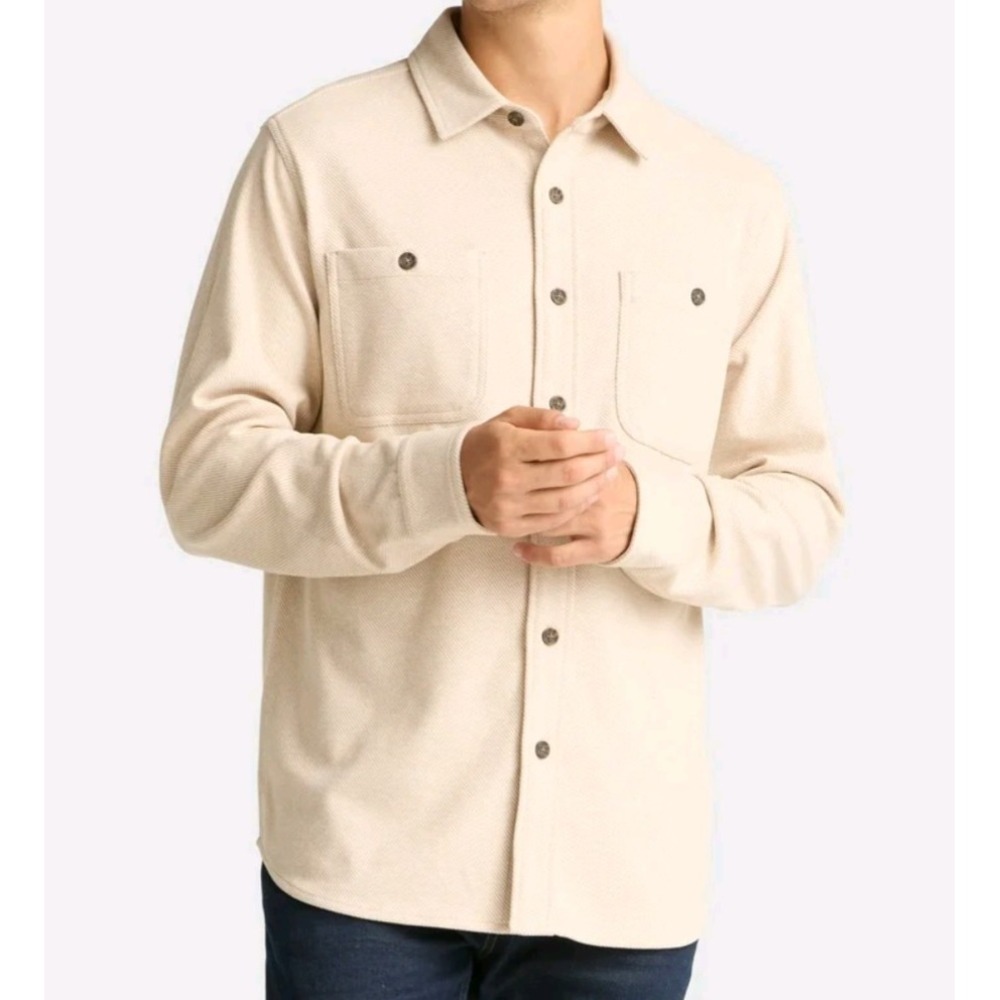 George Men's-Brushed Knit-Button Down Shirt- khaki Heather-Size Small